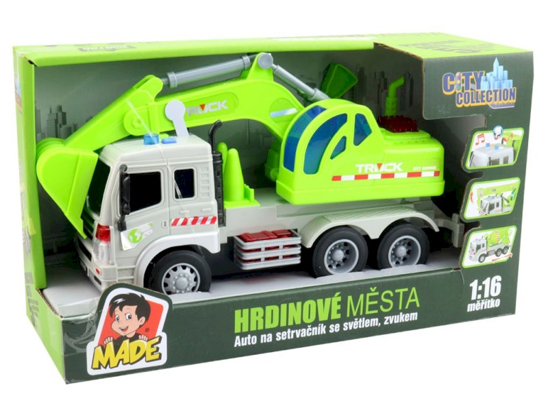 14283 - Auto bagr na setrvačník, se světlem a zvukem, na baterie,  28,5 x 10 x 15,5 cm