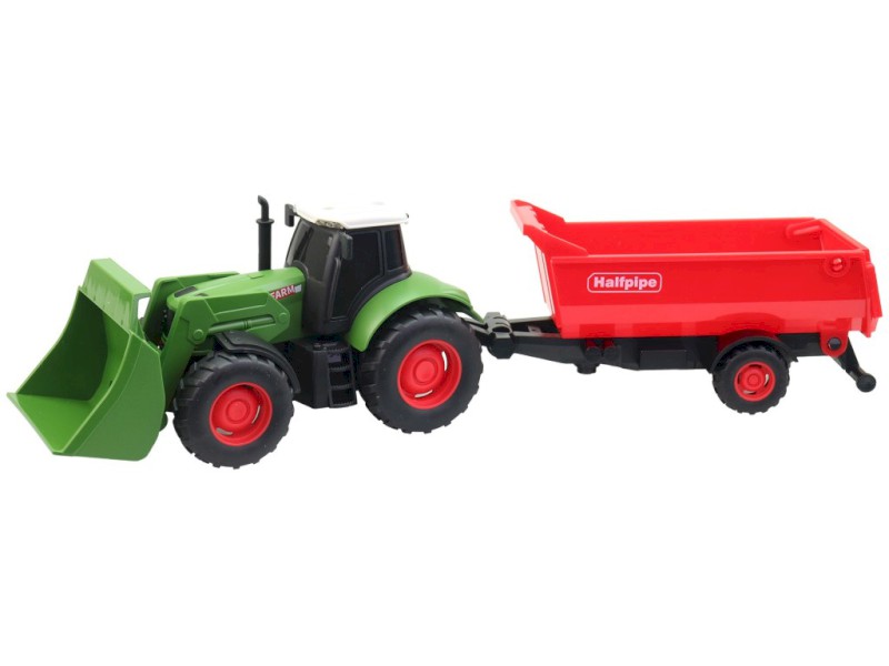 Traktor s přívěsem, na setrvačník, se světlem a zvukem, na baterie, 1:32, 30 cm