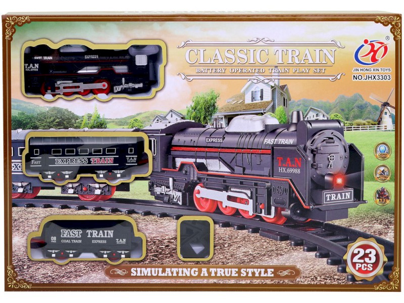 14441 - Vlaková souprava, na baterie, se světlem, 23 ks, 36,5 x 4,5 x 24,5 cm