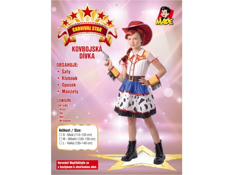09405 - Šaty na karneval - kovbojská dívka, 110 - 120 cm