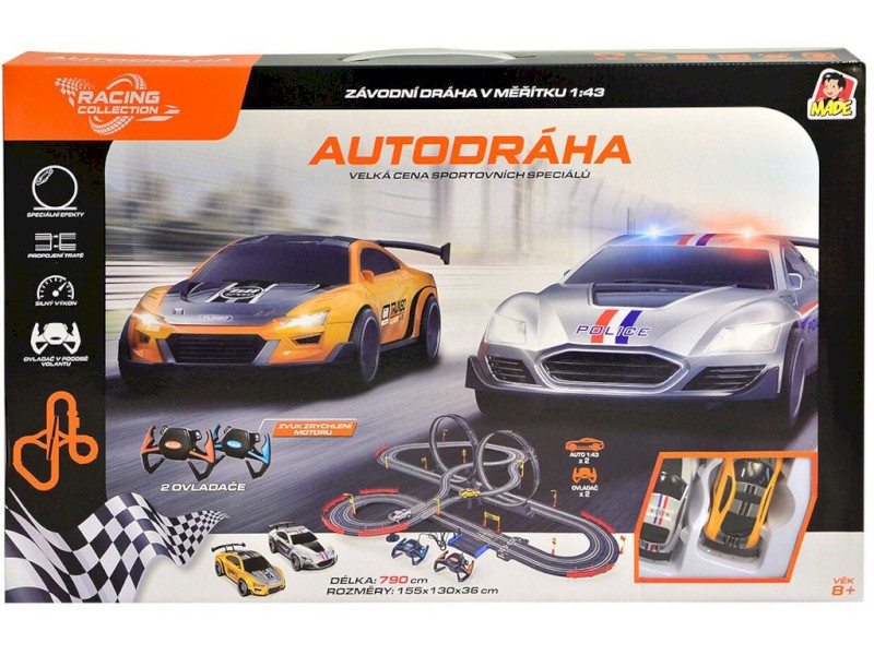 11194 - Autodráha 790 cm ( 155 x 130 x 36 cm ) se dvěma auty, na baterie