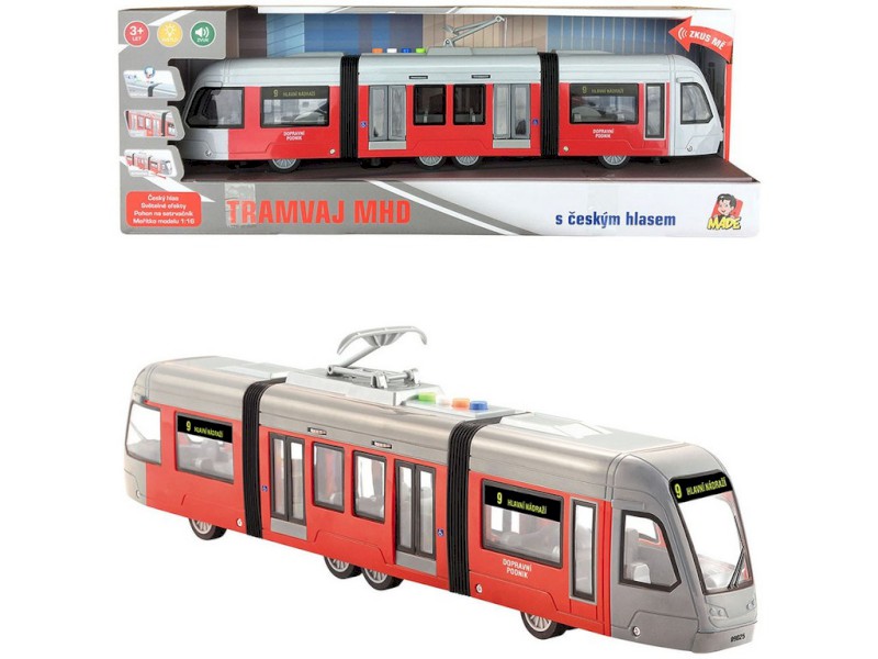 MaDe Tramvaj na setrvačník svítí a mluví česky