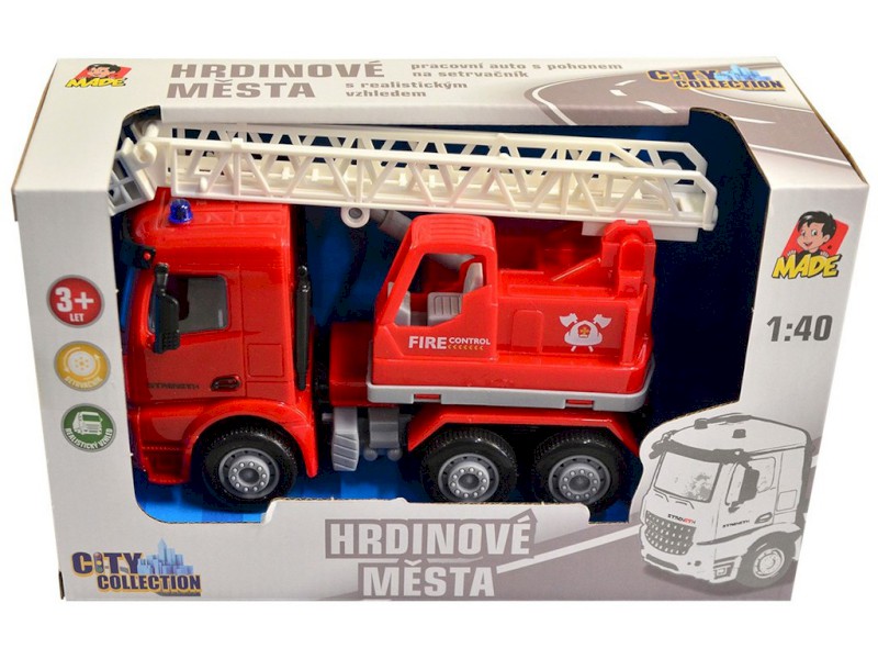 08121 - Auto hasičské s plošinou na setrvačník, 16 cm