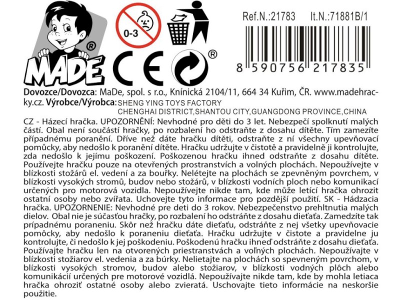 Házecí raketa na kartě, 24 cm