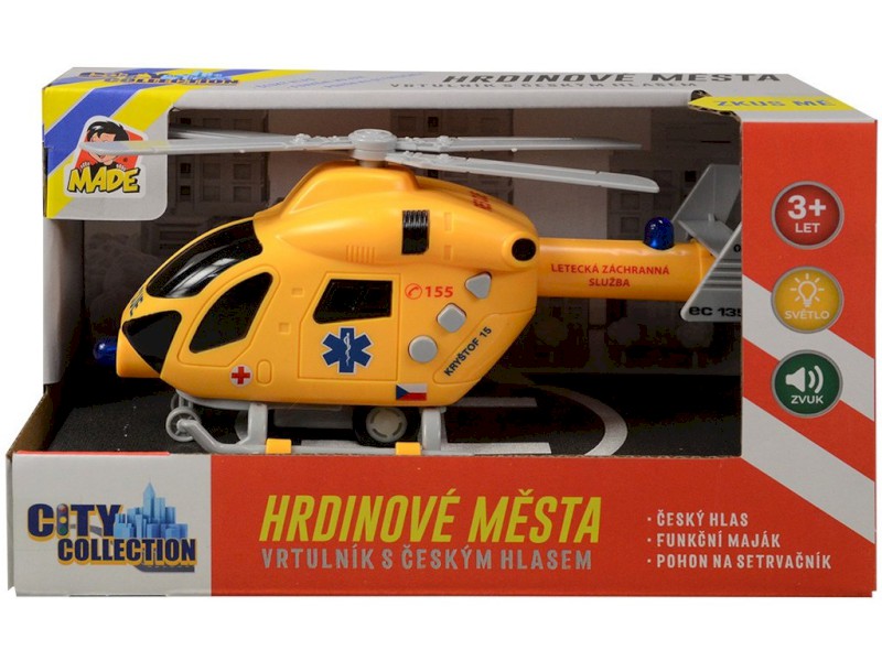 07635 - MaDe Vrtulník záchranný na setrvačník se světlem a zvukem, 20 cm
