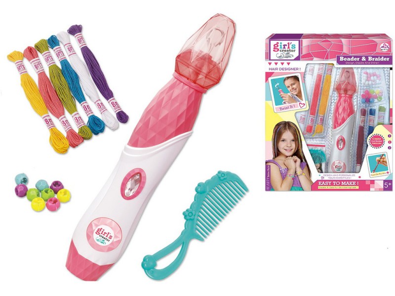 16100 - Souprava korálků k zaplétání do vlasů s příslušenstvím, na baterie,  25,8 x 5,2 x 5,2 cm