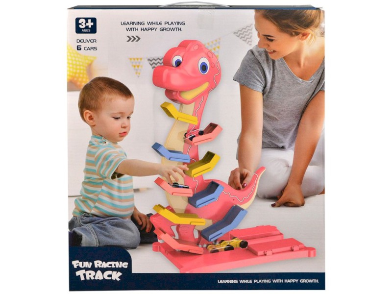 11004 - Autodráha patrová -  dinosaurus s auty, 6 ks, na baterie, 40 x 35 x 9 cm