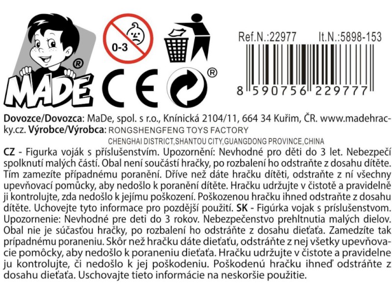 Figurka voják s příslušenstvím, 18 cm