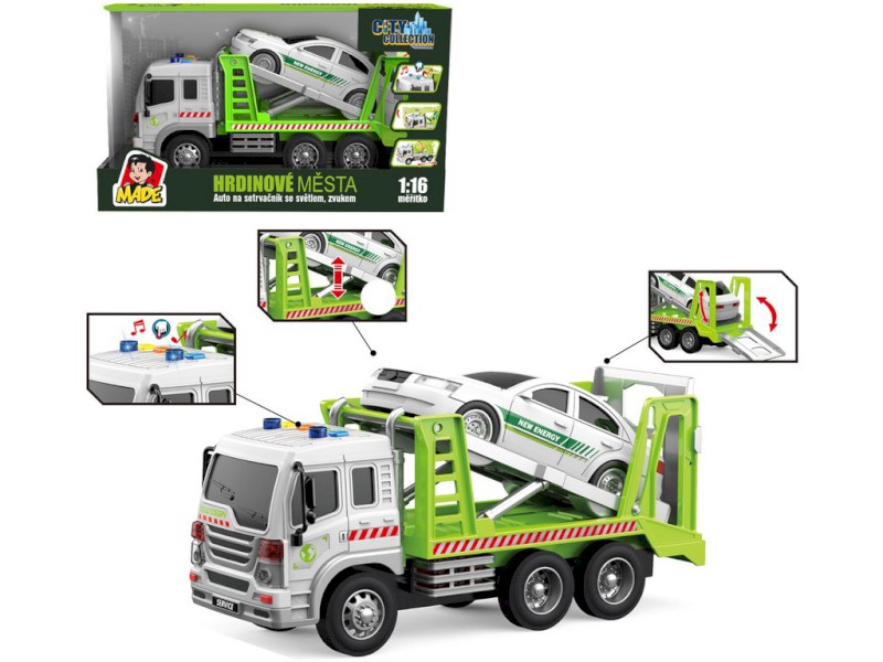 16872 - Auto odtahovka s autem, na setrvačník, se světlem a zvukem