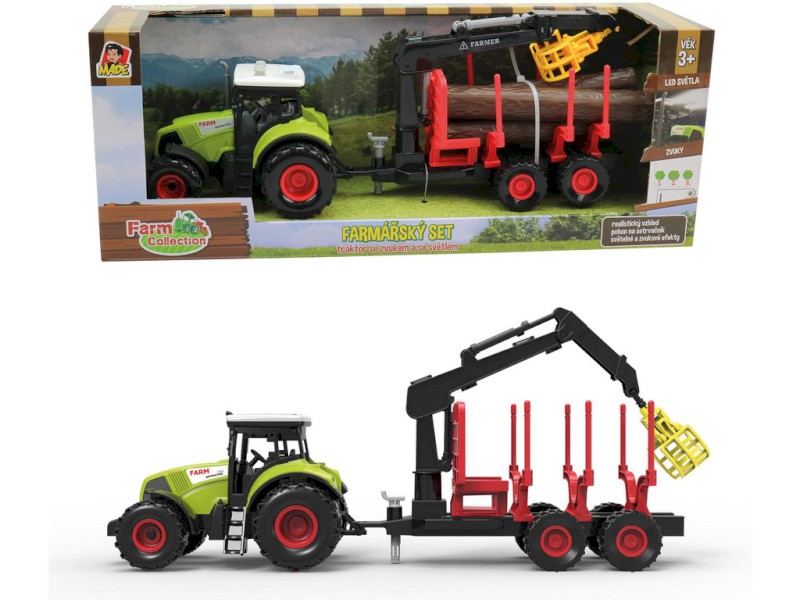 07213 - MaDe Traktor s přívěsem, ramenem, zelená