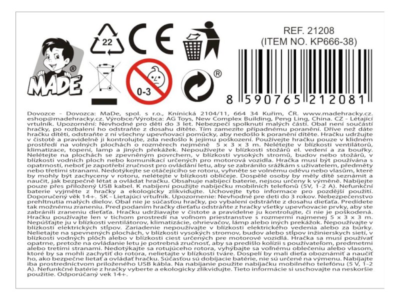 Vrtulník, 18,5 x 4 x 11,5 cm