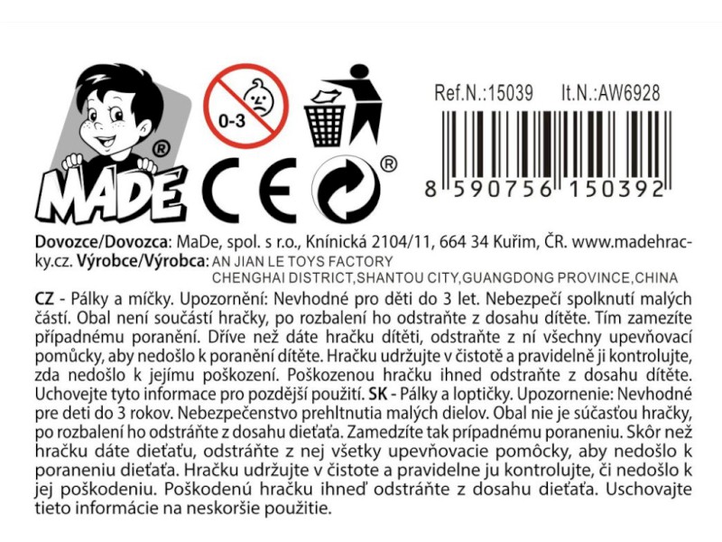 15039 - Rakety s míčkem a košíkem, 38,5  x 23 cm