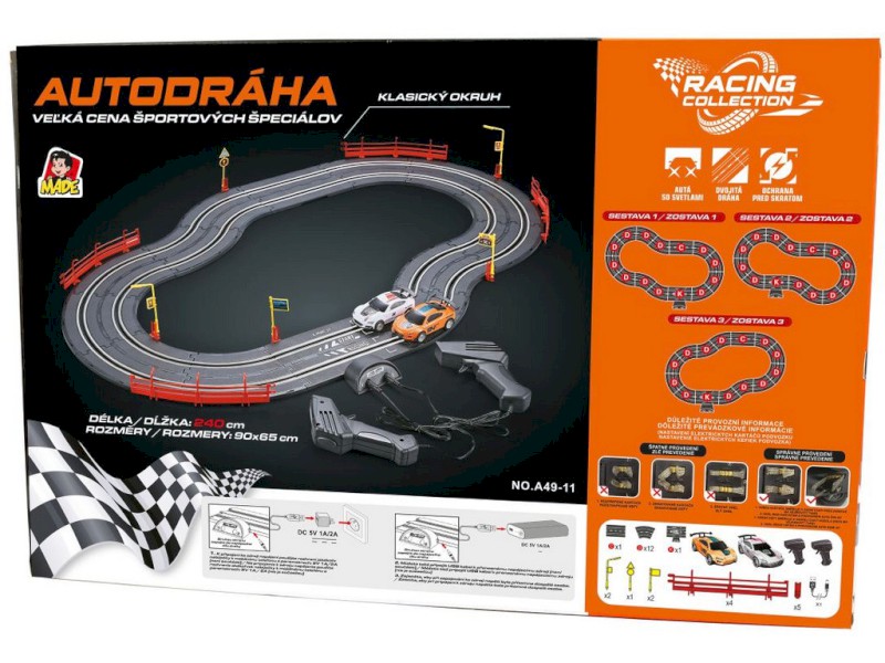14500 - Autodráha 240 cm, dvě auta, USB, rozměr 90 x 65 cm