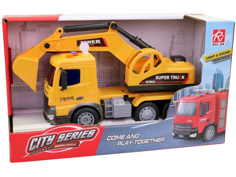 14448 - Auto stavební na setrvačník,  na baterie, se světlem a zvukem, 25 x 8 x 14 cm