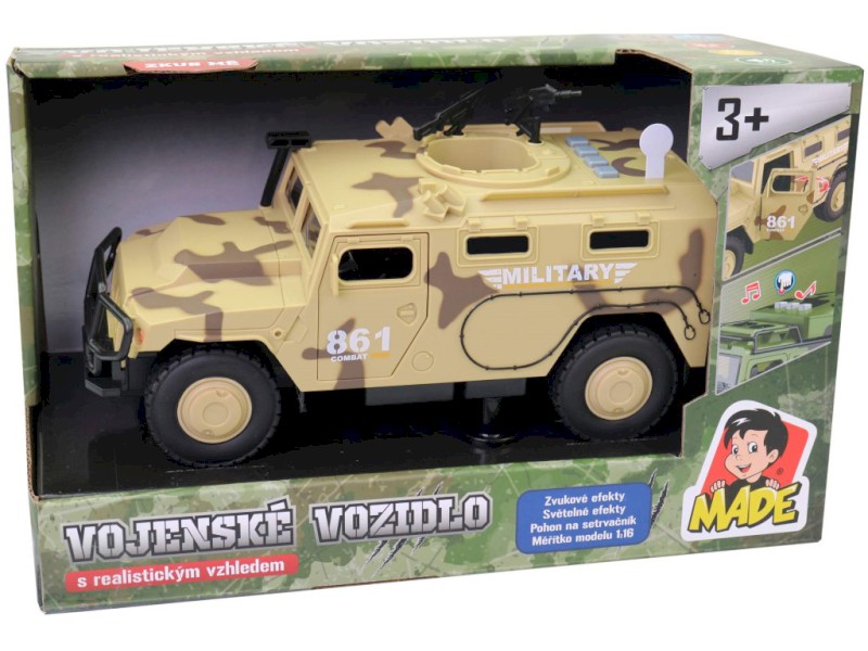 Vojenské auto, na baterie, světlo a zvuk, setrvačník