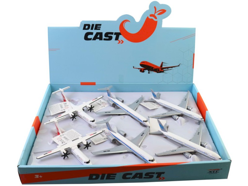 Letadlo kovové, 6 ks v display boxu, 20cm