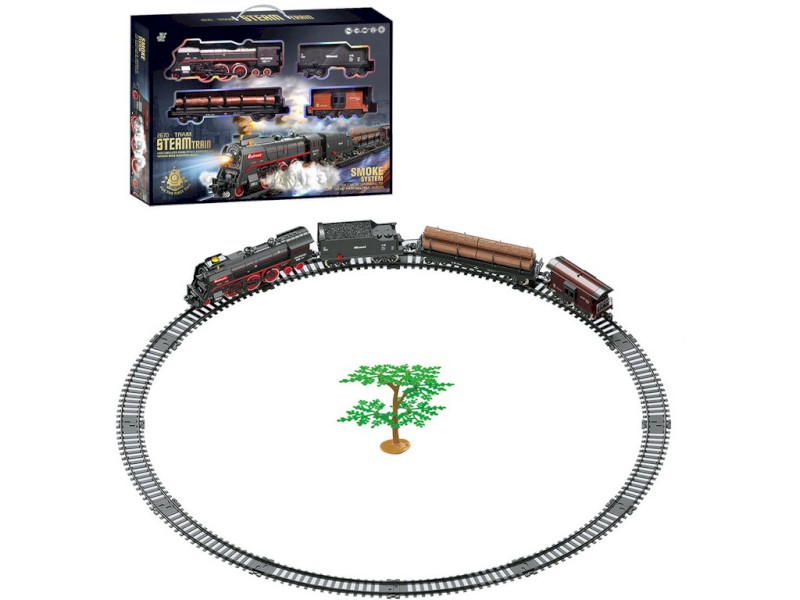 16332 - Vlaková souprava, parní, na baterie, světlo, zvuk, 48 kusů, 92,5 x 92 cm