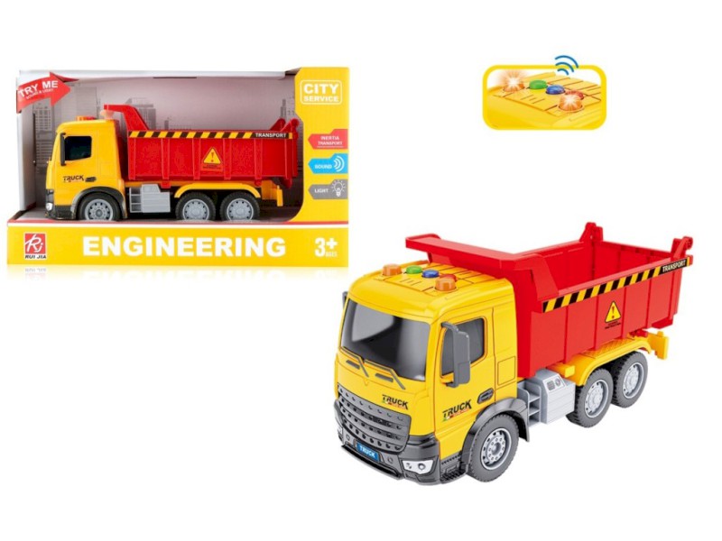14447 - Auto nákladní na setrvačník, na baterie, se světlem a zvukem, 23 x 8 x 14 cm
