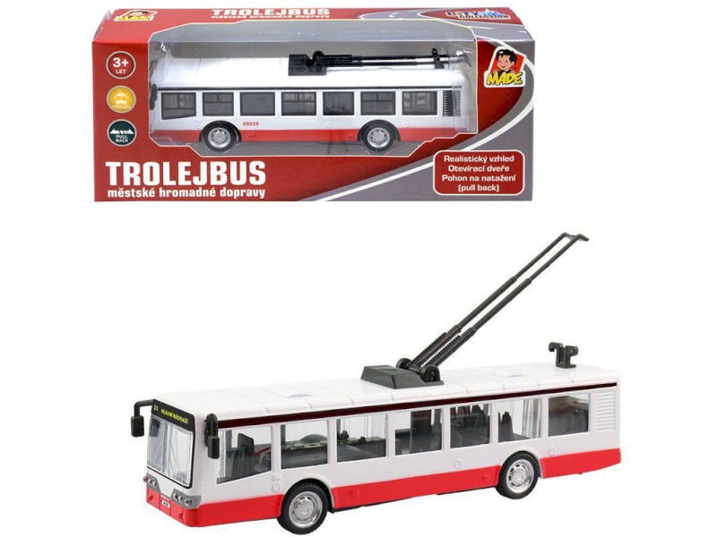 09026 - Trolejbus kovový na zpětný chod, 16 cm