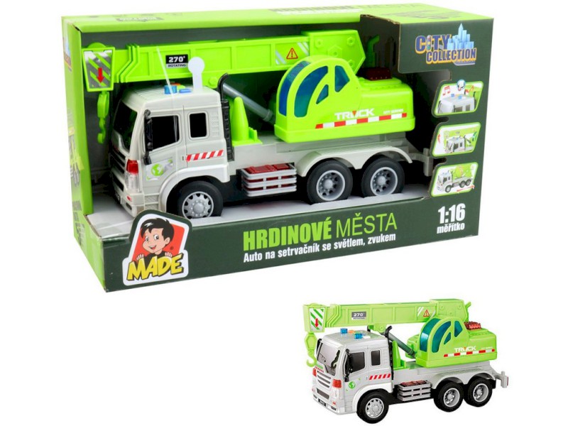 14282 - Auto jeřáb na setrvačník, se světlem a zvukem, na baterie, 27,5 x 10 x14 cm