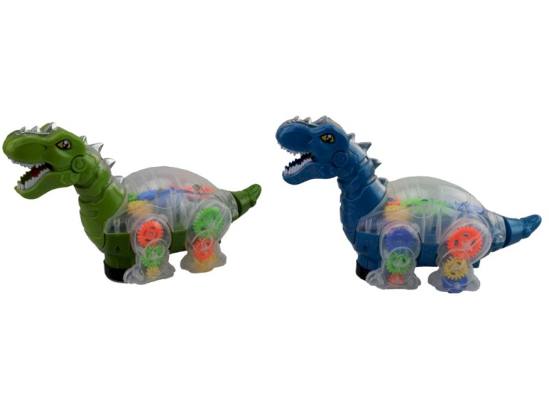 14416 - Dinosaurus s ozubenými kolečky, na baterie, se světlem a hudbou, 24 x 14 x 19 cm