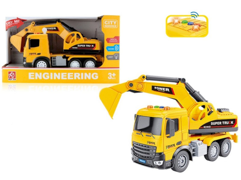 14448 - Auto stavební na setrvačník,  na baterie, se světlem a zvukem, 25 x 8 x 14 cm