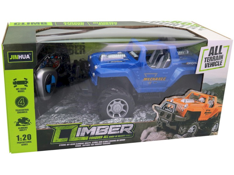 16258 - Auto terénní na dálkové ovládání, světlo, modré 21 cm