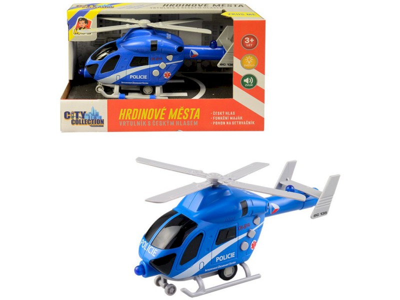 07633 - MADE Vrtulník policejní na setrvačník, na baterie se světlem a zvukem, 20 cm