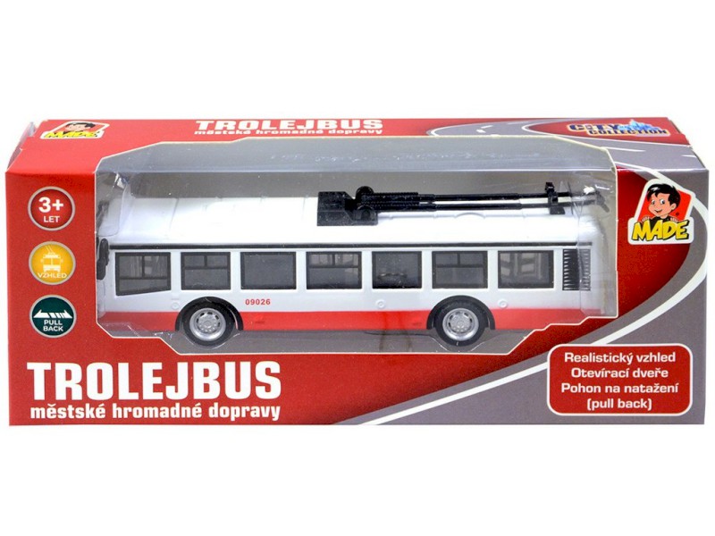 09026 - Trolejbus kovový na zpětný chod, 16 cm
