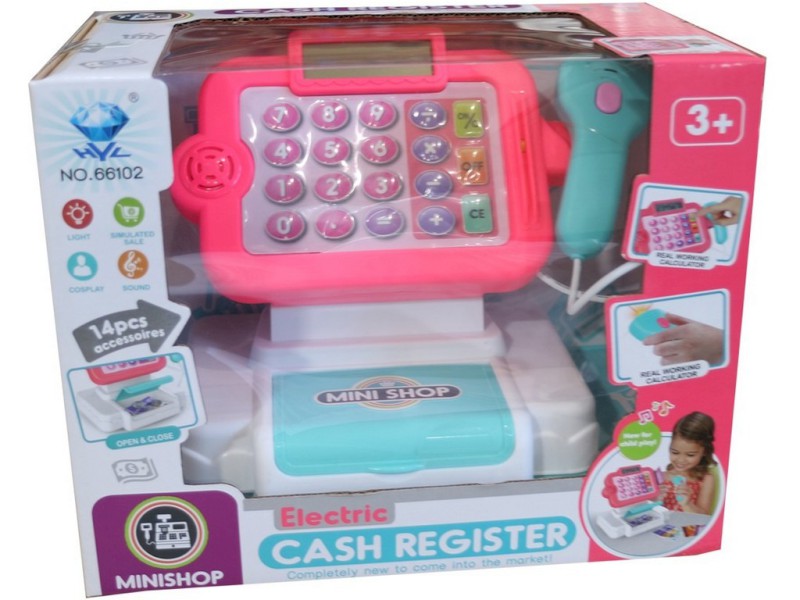14081 - Pokladna s příslušenstvím, na baterie, 14 dílů, 34 x 20 x 14,5 cm