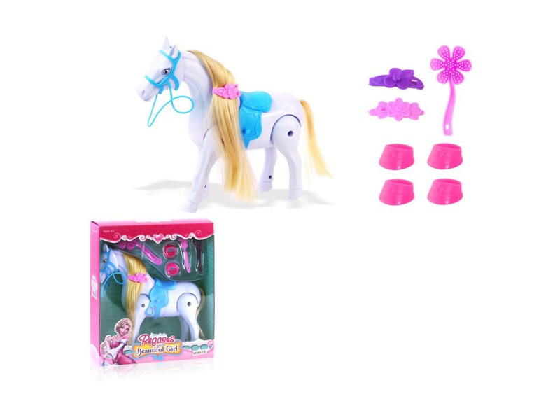 13683 - Kůň s příslušenstvím, na baterie, s hudbou,  18 x 9 x 5 cm