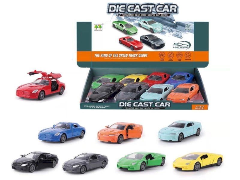 14697 - Auto sportovní, kovové, otevírací dveře, 16 x 7 x 4 cm