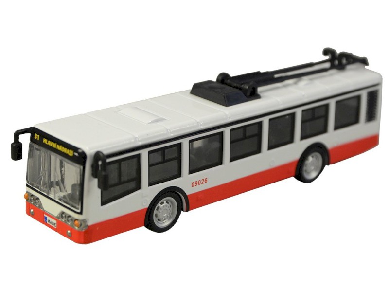 09026 - Trolejbus kovový na zpětný chod, 16 cm