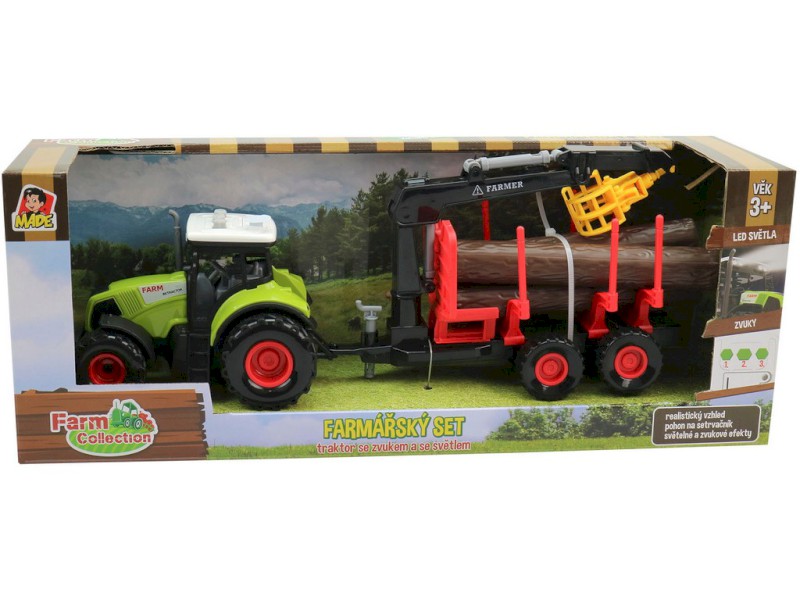 07213 - MaDe Traktor s přívěsem, ramenem, zelená