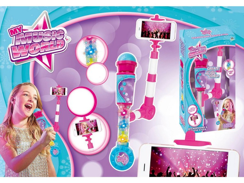 11687 - Mikrofon na baterie se selfie tyčkou s možností připojení externího audiozařízení