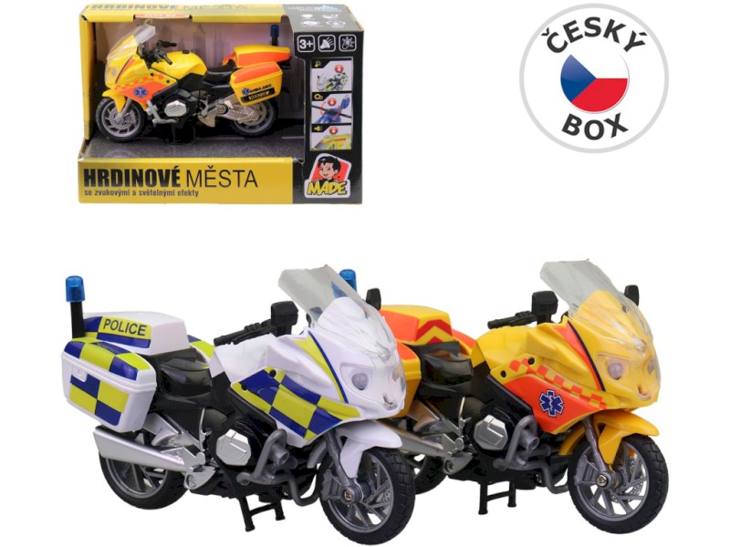 Dětská motorka ambulance a policie– světlo a zvuk