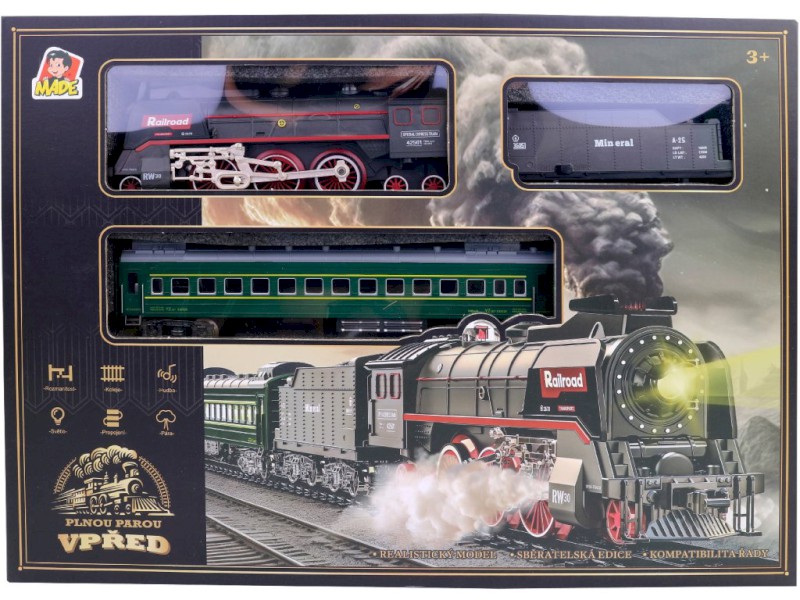 20539 - Vlaková souprava, parní lokomotiva, na baterie, světlo a zvuk, 92 x 92 cm
