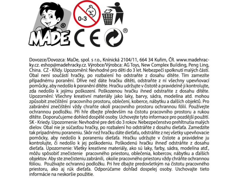 Křídy barevné v boxu, 6 ks
