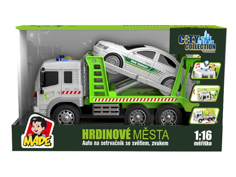 16872 - Auto odtahovka s autem, na setrvačník, se světlem a zvukem
