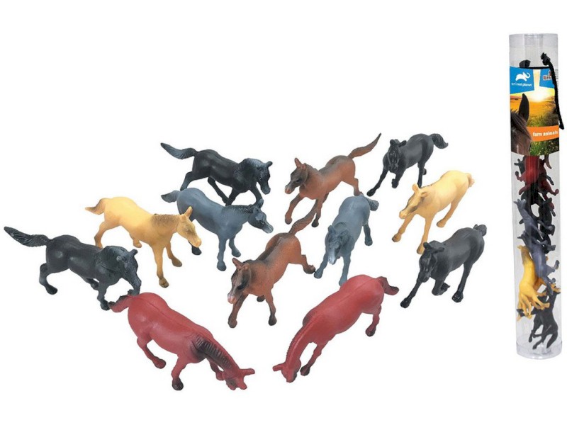 07551 - Zvířátka v tubě - koně, 6 - 8 cm, mobilní aplikace pro zobrazení zvířátek, 12 ks