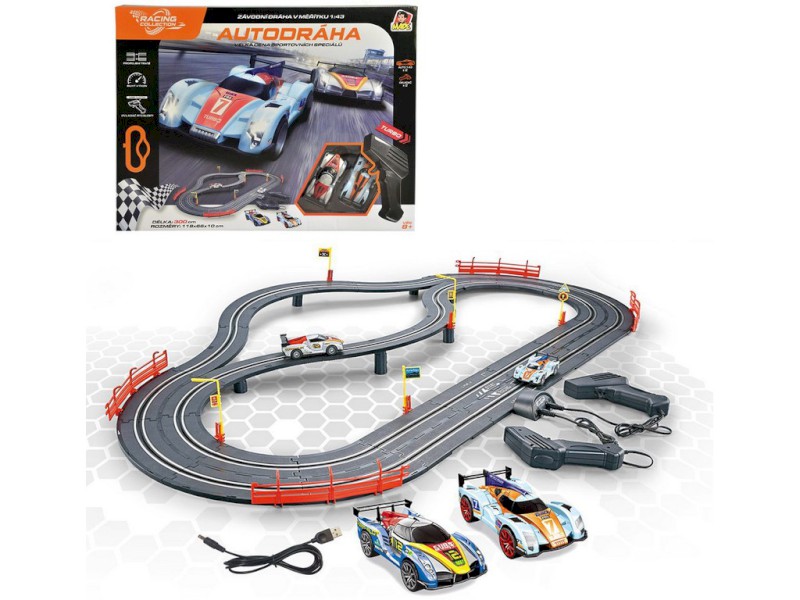 11196 - Autodráha 300 cm, bez zdroje, napájení přes USB kabel, 118 x 66 x 16 cm