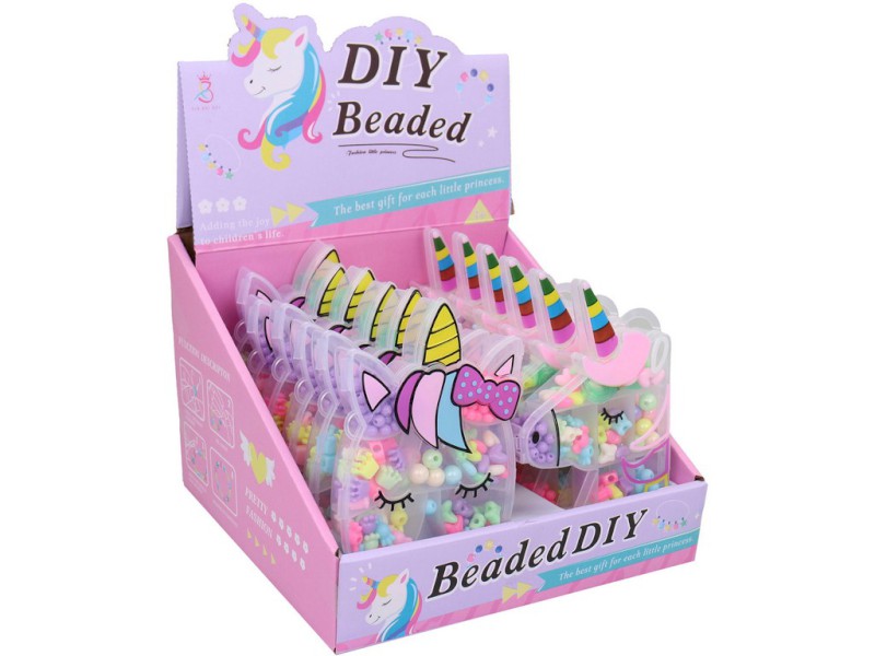 15992 - Korálky v boxu jednorožce, 15 x 10 cm