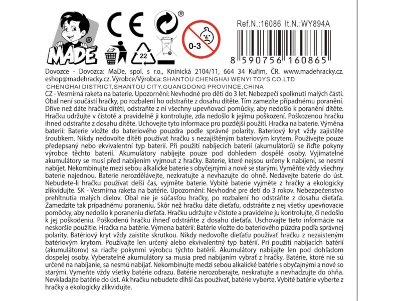 16086 - Vesmírná raketa, 29,1 x 15,8 x 15 cm