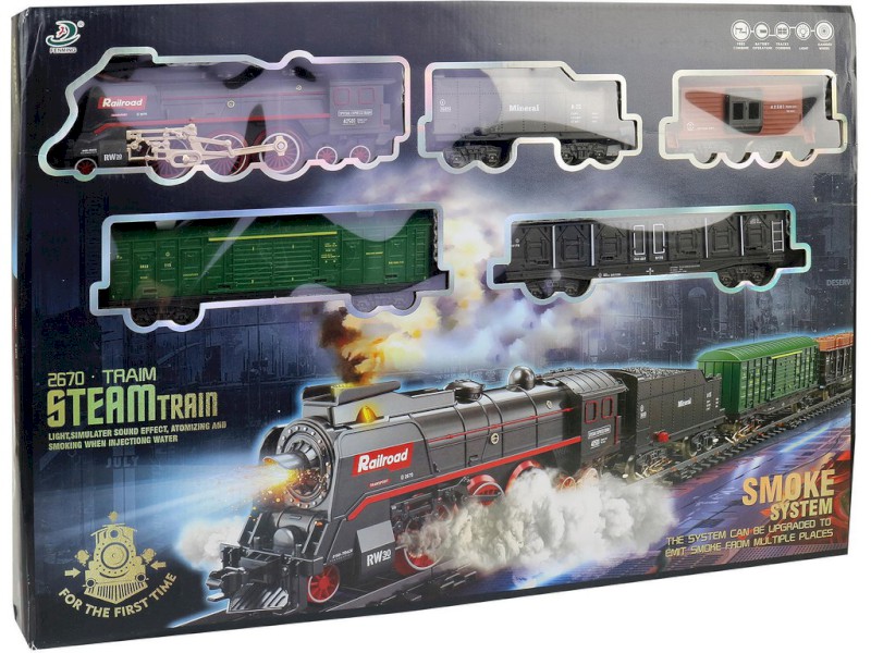 16333 - Vlaková souprava, parní, na baterie, světlo, zvuk, 68 kusů, 151 x 92,5 cm