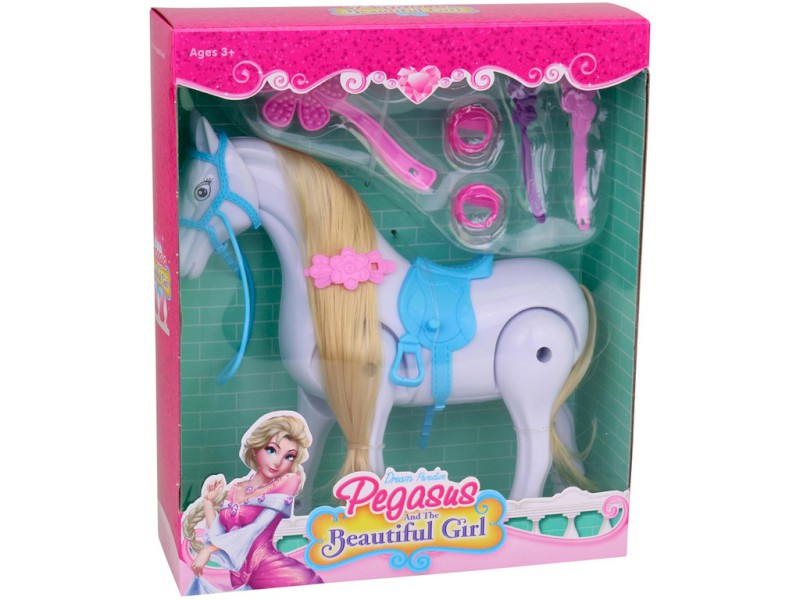 13683 - Kůň s příslušenstvím, na baterie, s hudbou,  18 x 9 x 5 cm