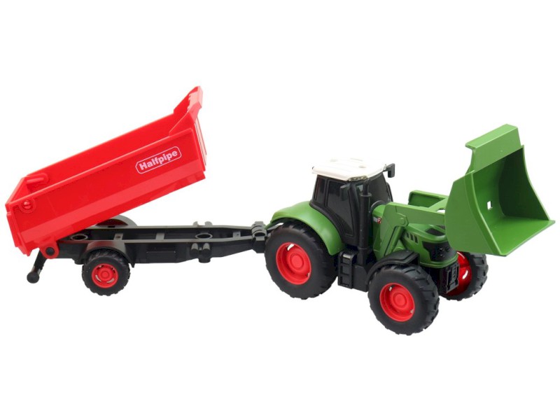 Traktor s přívěsem, na setrvačník, se světlem a zvukem, na baterie, 1:32, 30 cm