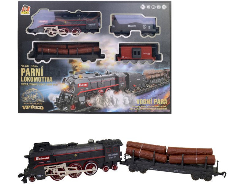 16332 - Vlaková souprava, parní, na baterie, světlo, zvuk, 48 kusů, 92,5 x 92 cm