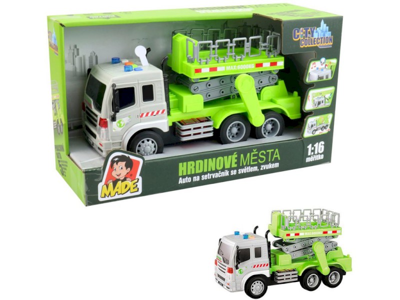 14281 - Auto s plošinou na setrvačník, se světlem a zvukem, na baterie,  26 x 10 x 13,5 cm